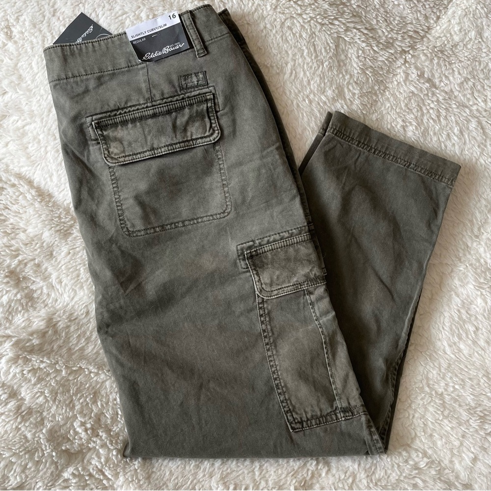⛰️EDDIE BAUER River Rock Cargo Pants Women’s Size 16 Curvy Slim Slat Green NWT - Picture 9 of 9